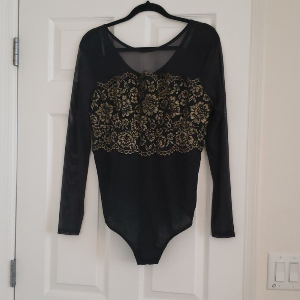 Cacique Black and Gold Bodysuit